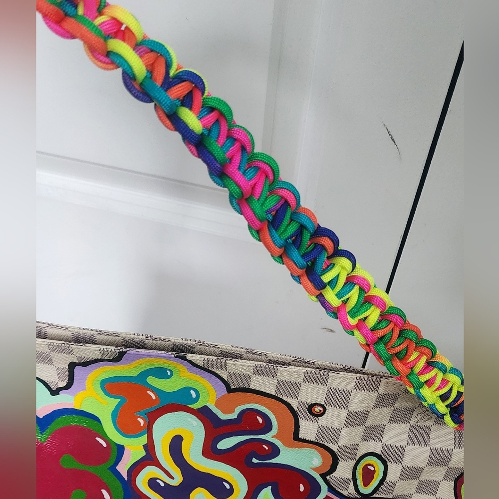 Colorful Custom Painted Designer Inspired Handbag w/ Custom Neon Paracord Strap - Picture 4 of 8